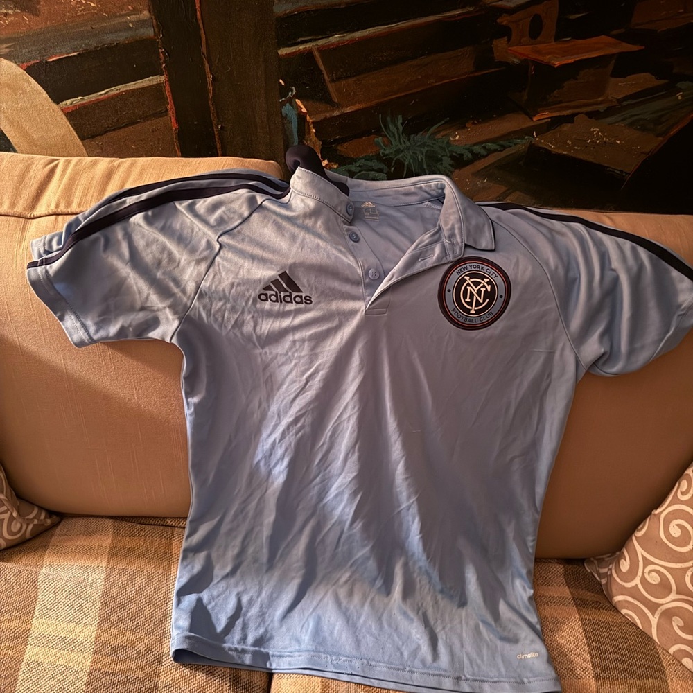 Men’s Adidas Light Blue Soccer Polo Medium